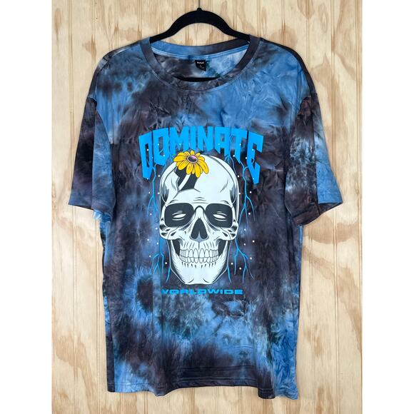 Romwe Sapstudio Skull Tie-Dye Graphic Tee Dominate Worldwide Size Large Goth Y2K - Picture 6 of 6